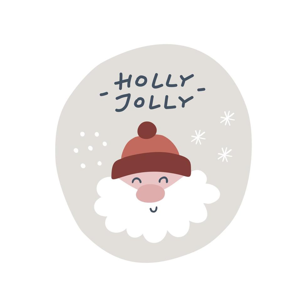 Holly Jolly. tarjeta de Navidad. ilustración dibujada a mano en estilo de dibujos animados. lindo concepto para navidad. ilustración para la postal de diseño, textiles, prendas de vestir, decoración vector