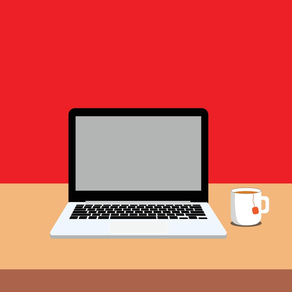 illustration of a laptop with a cup of tea beside it vector