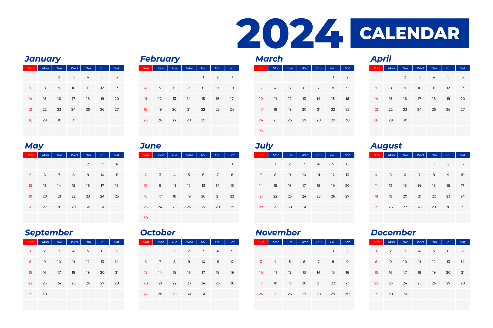 2024 Calendar Template, editable vector 12717838 Vector Art at Vecteezy