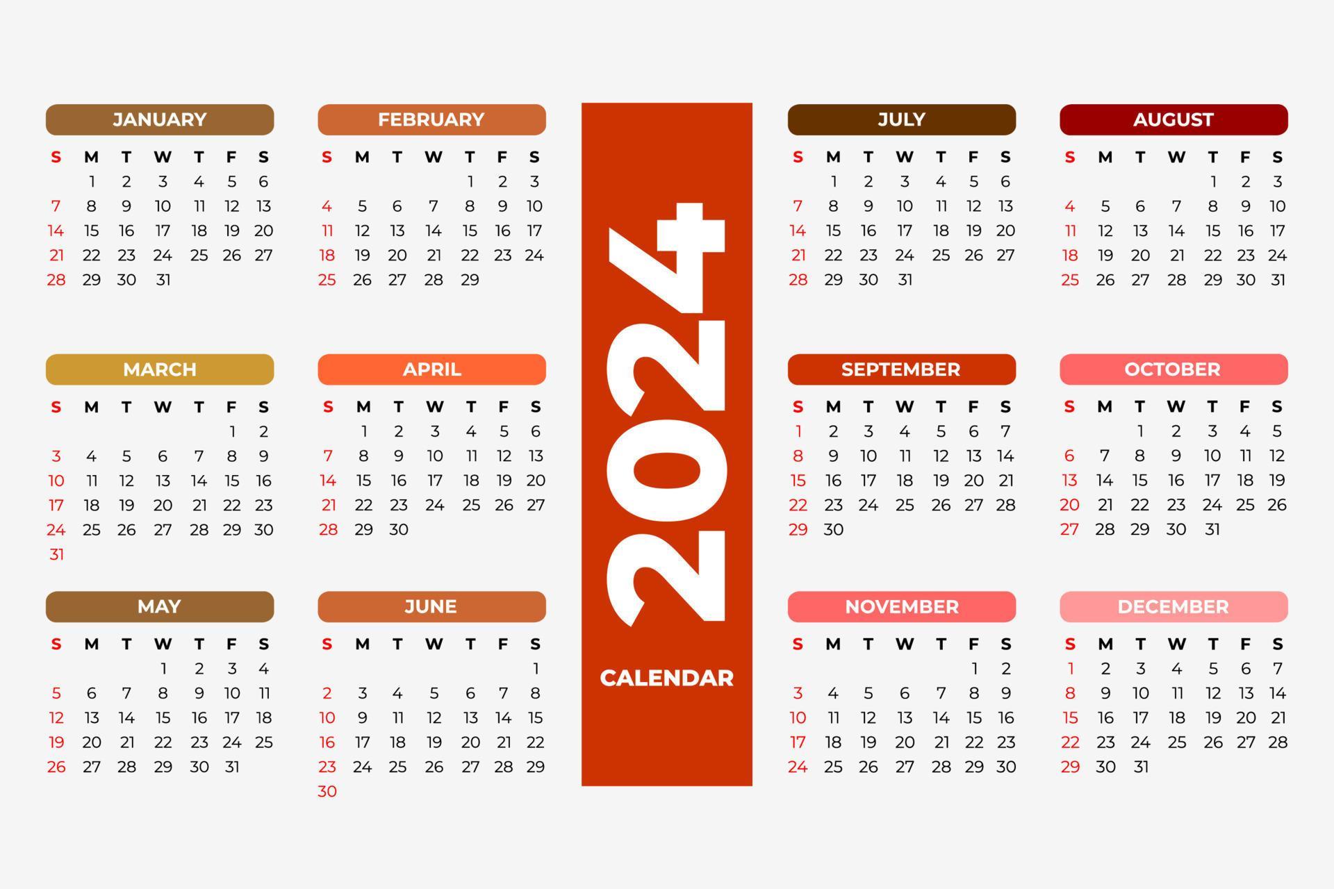 Plantilla de calendario 2024, vector editable 12717839 Vector en Vecteezy