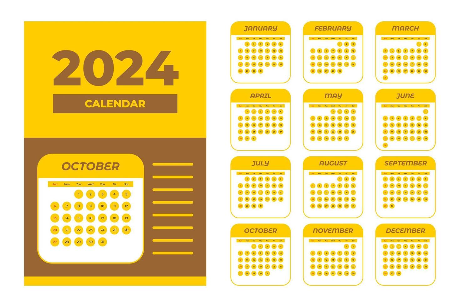 2024 Calendar Template, editable vector