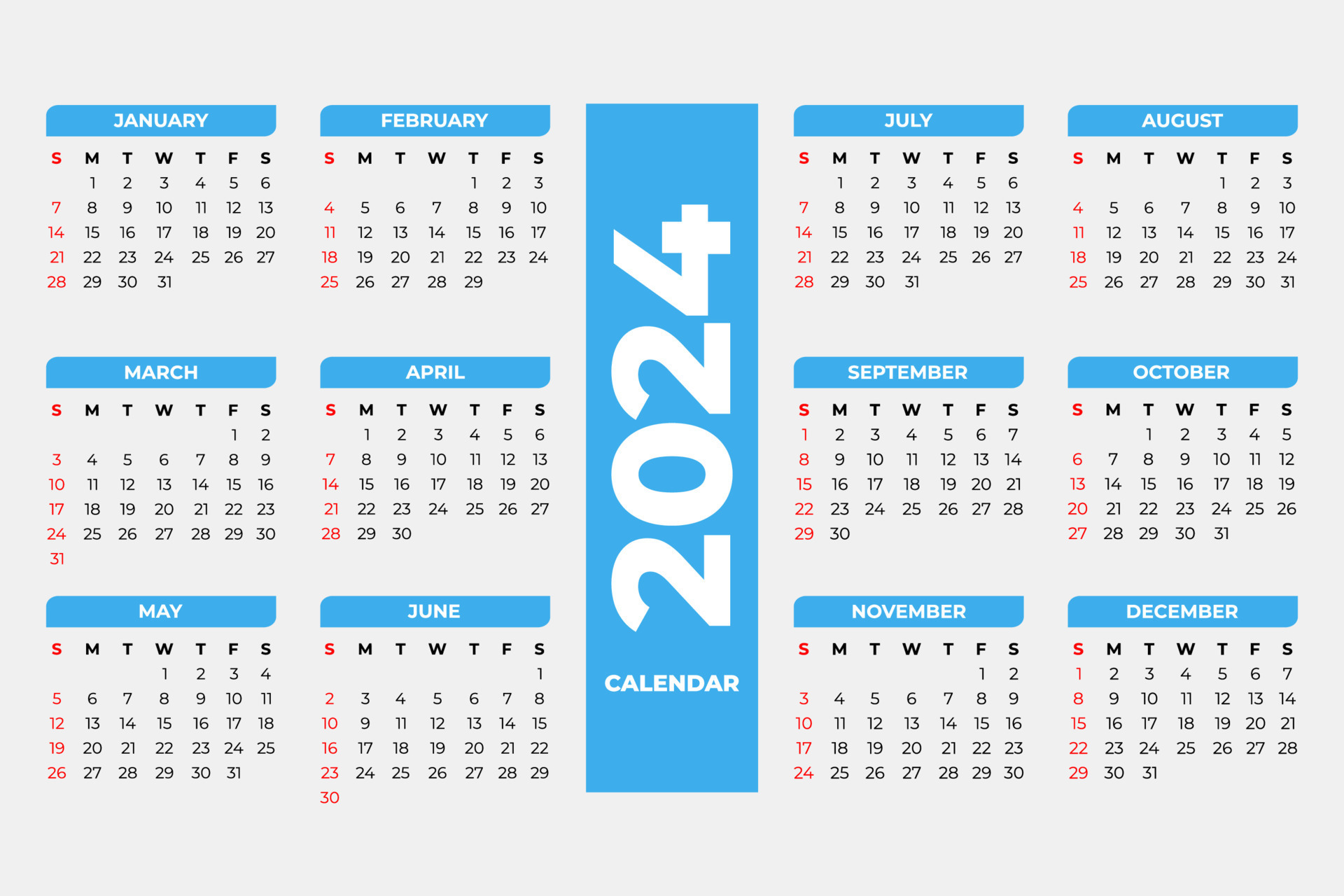 2024 Calendar Template, editable vector 12717841 Vector Art at Vecteezy