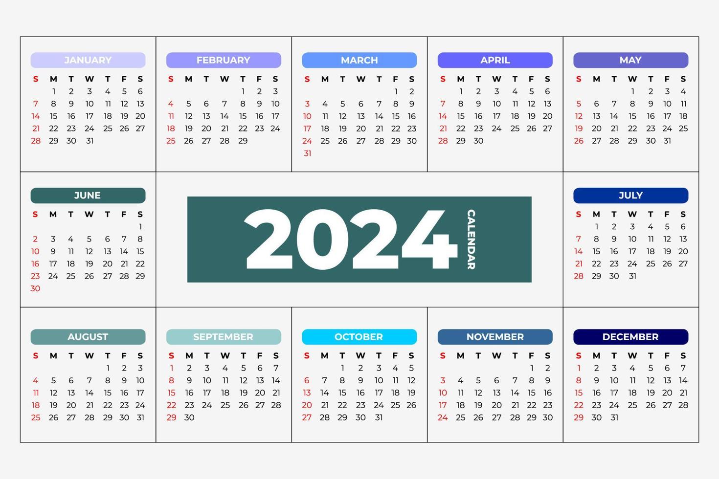 2024 Calendar Template, editable vector