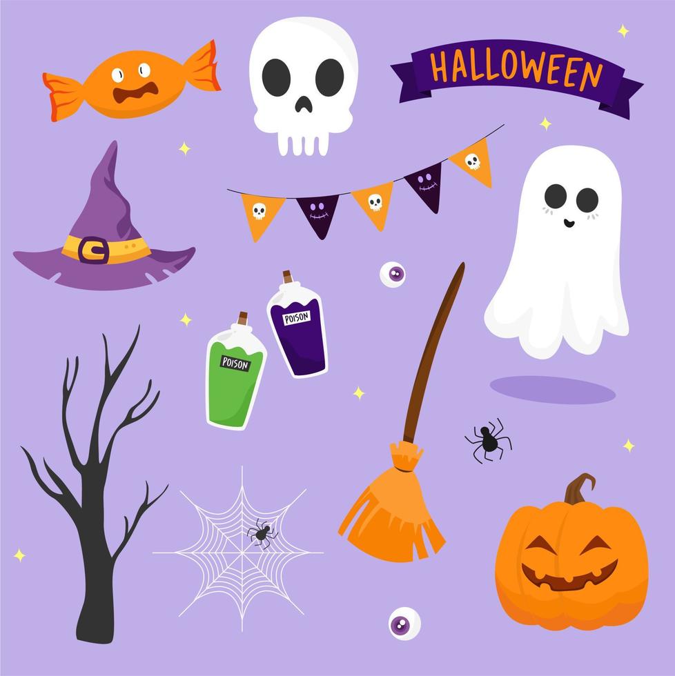 Flat halloween element design collection vector