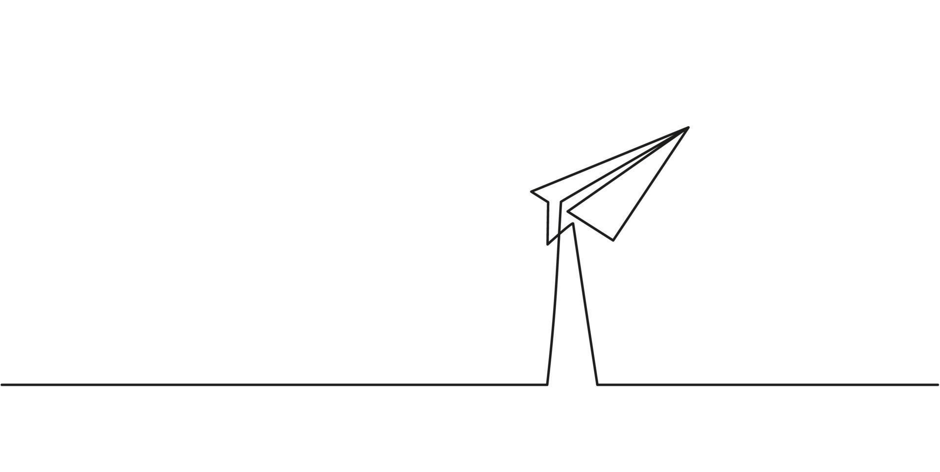 dibujo de una línea continua de avión de papel vector