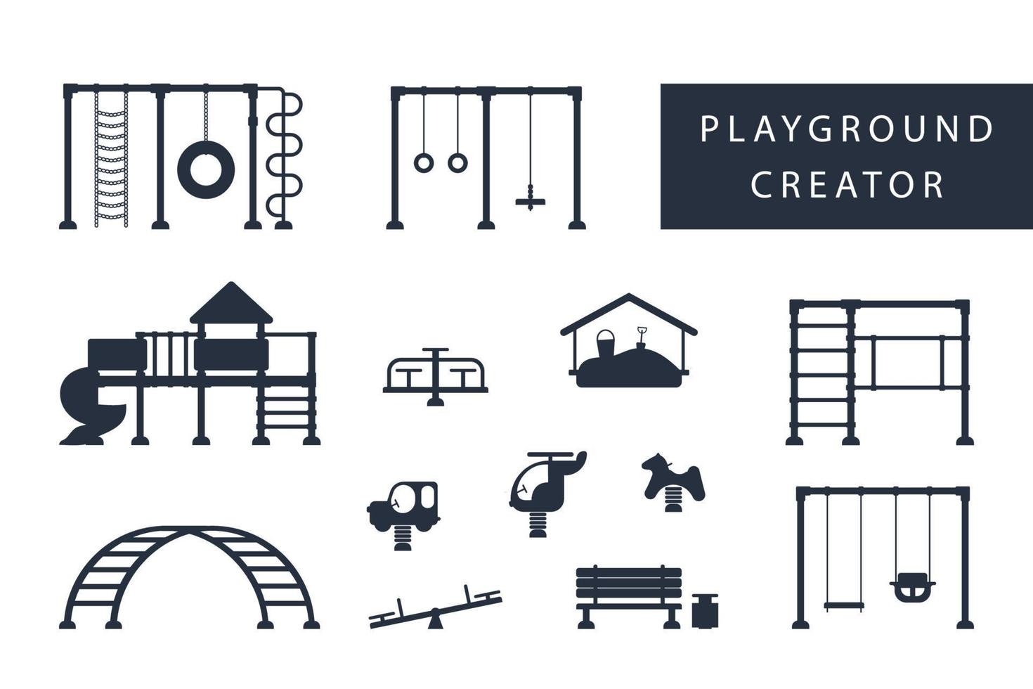 Kids playground. Set of playing equipment elements. City park concept. Vector illustration