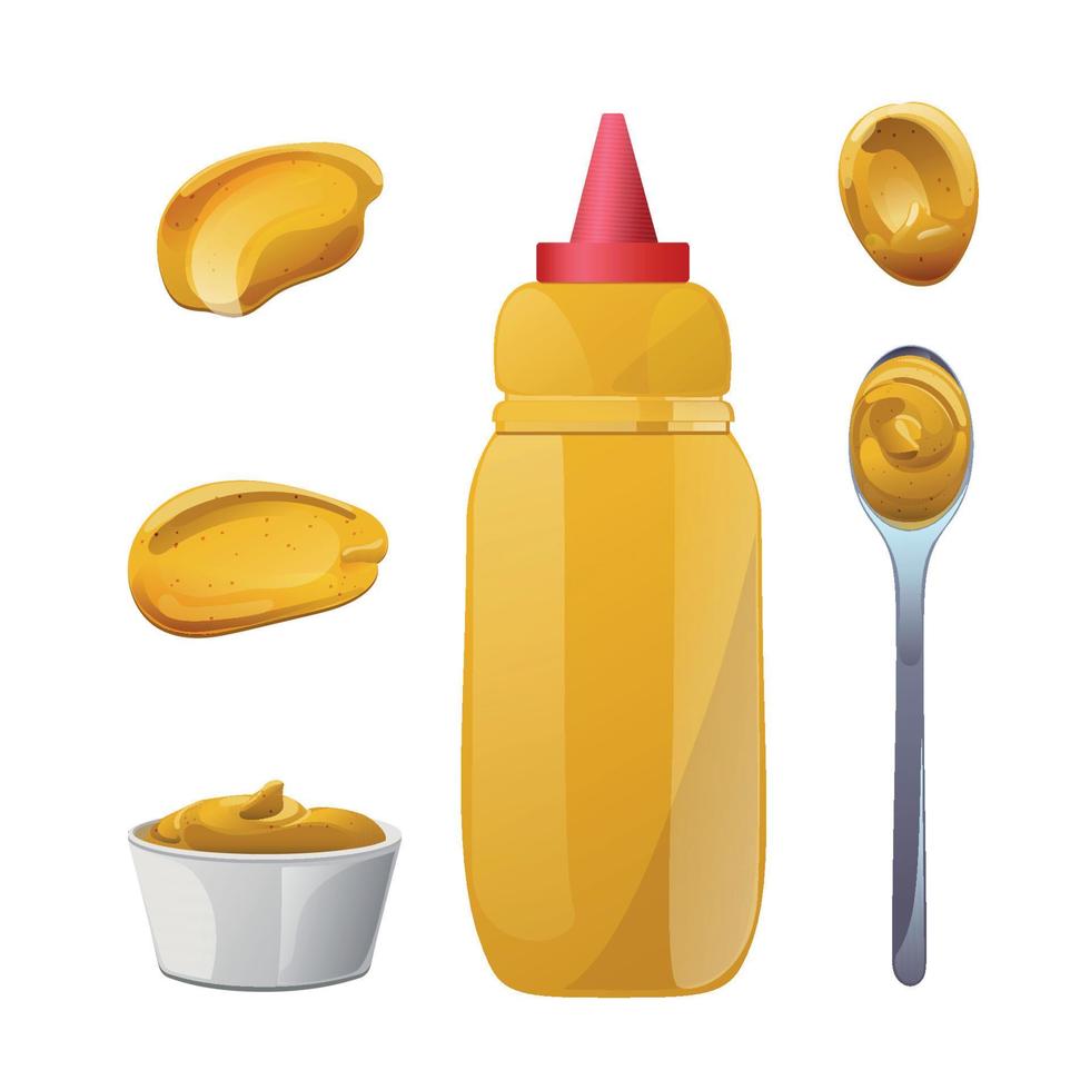 mostaza. Crema de salsa de miel dijon. diseño vectorial en estilo de dibujos animados para la marca de alimentos. vector