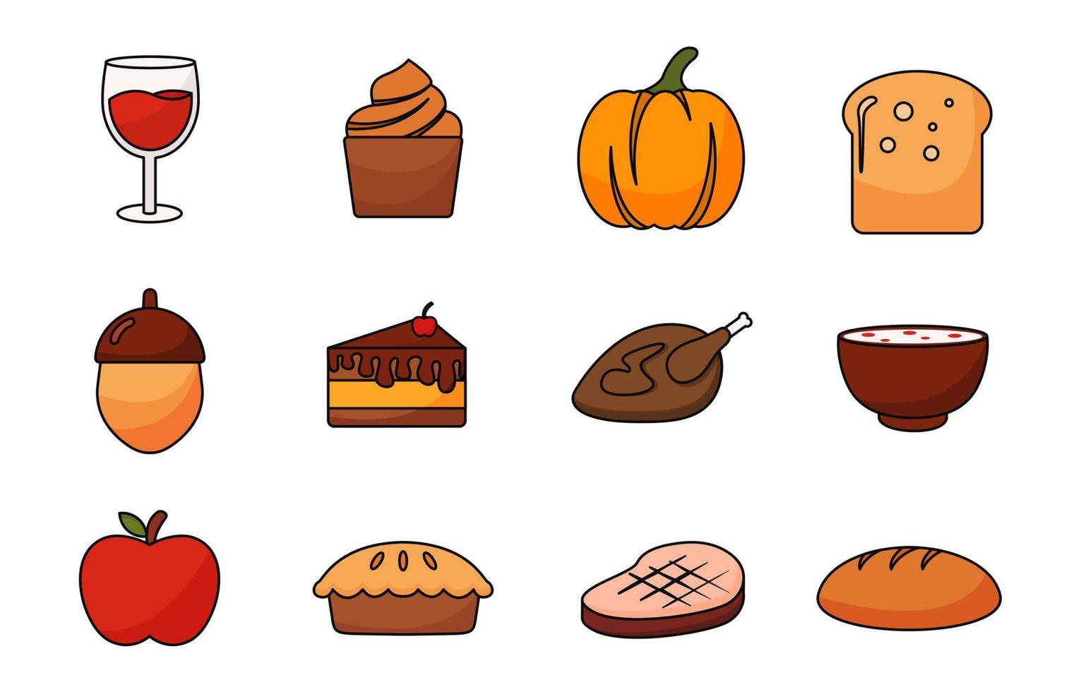 Thanksgiving Food and Beverage Icon Set vector