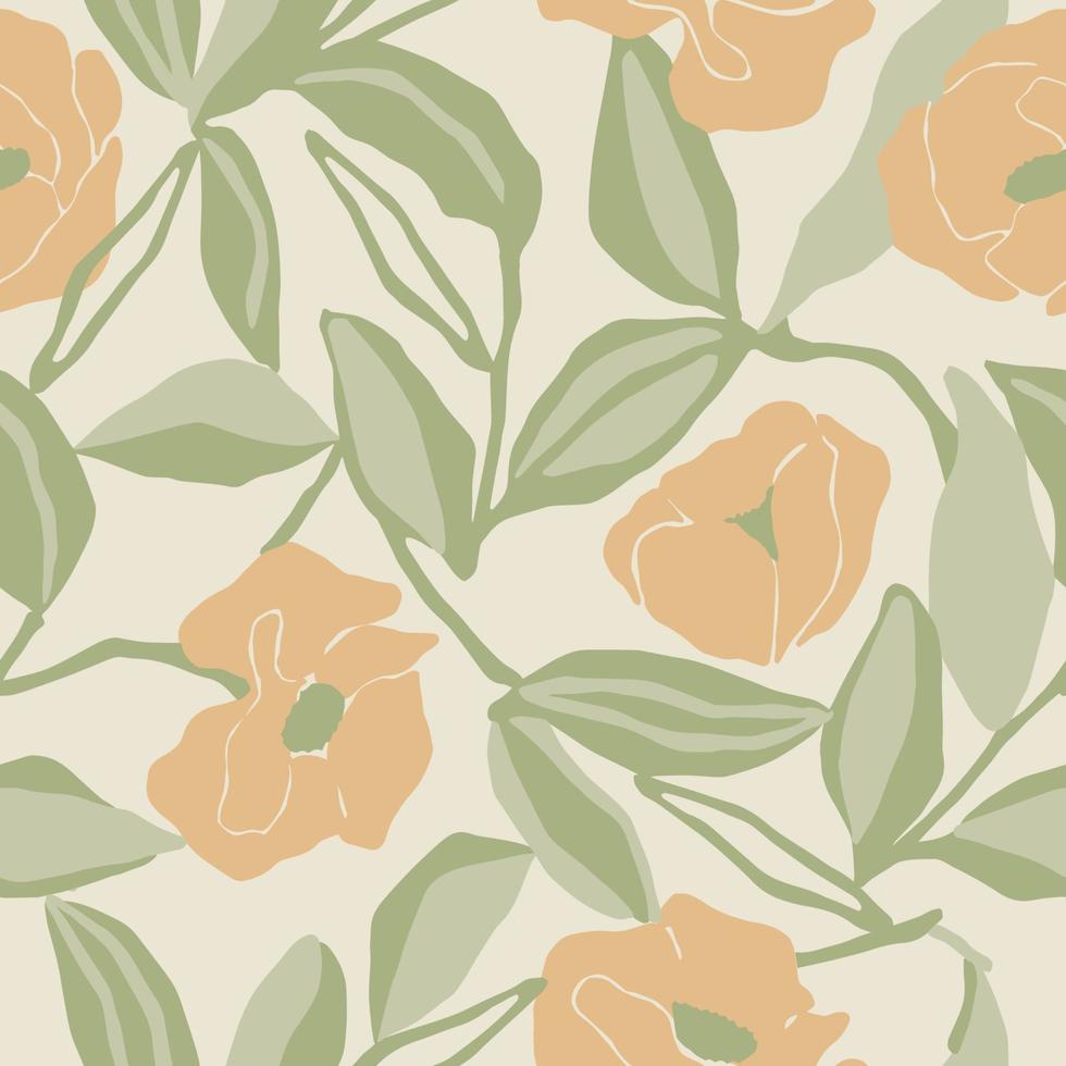 Vector flower and leaf illustration seamless repeat pattern