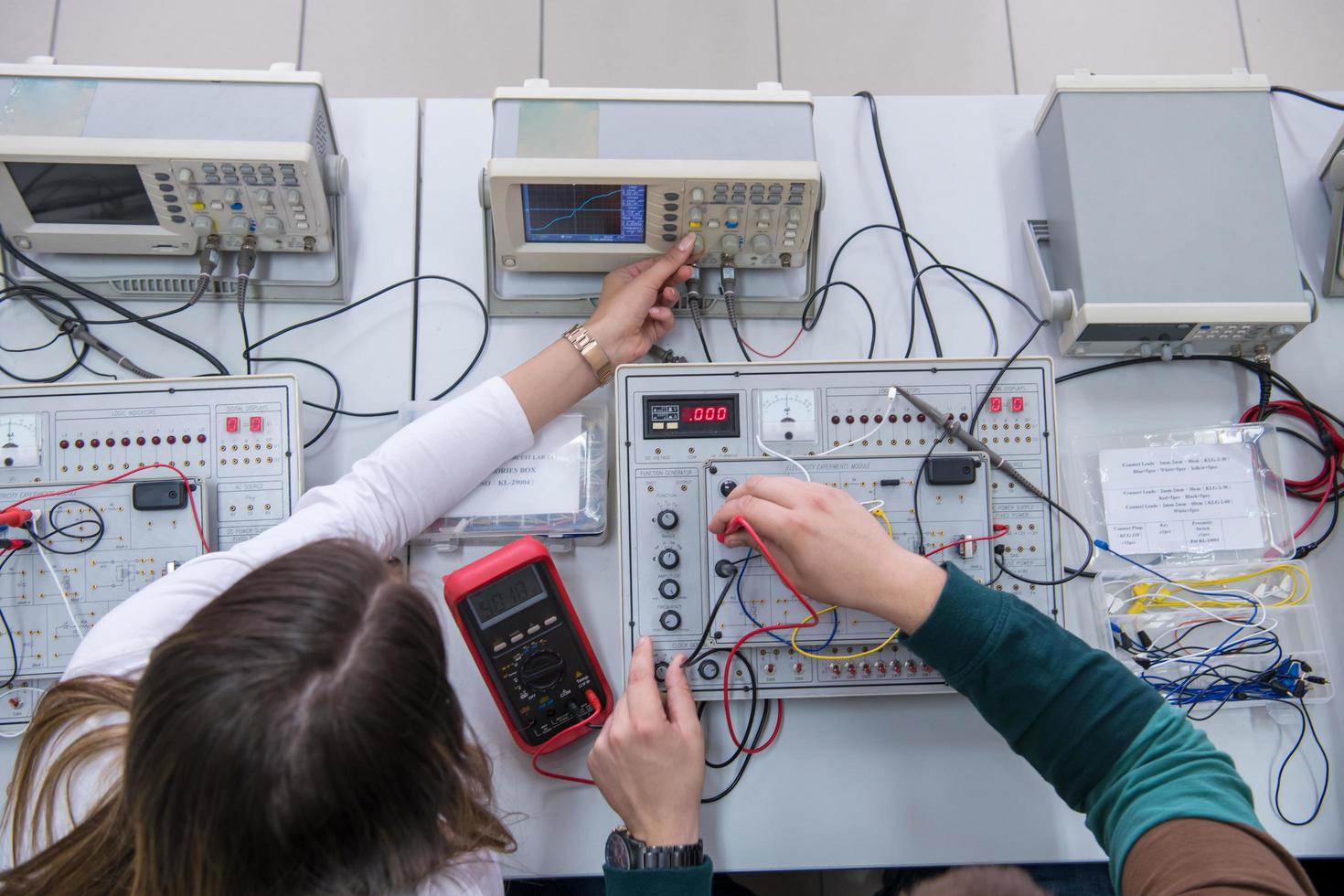 students doing practice in the electronic classroom top view photo