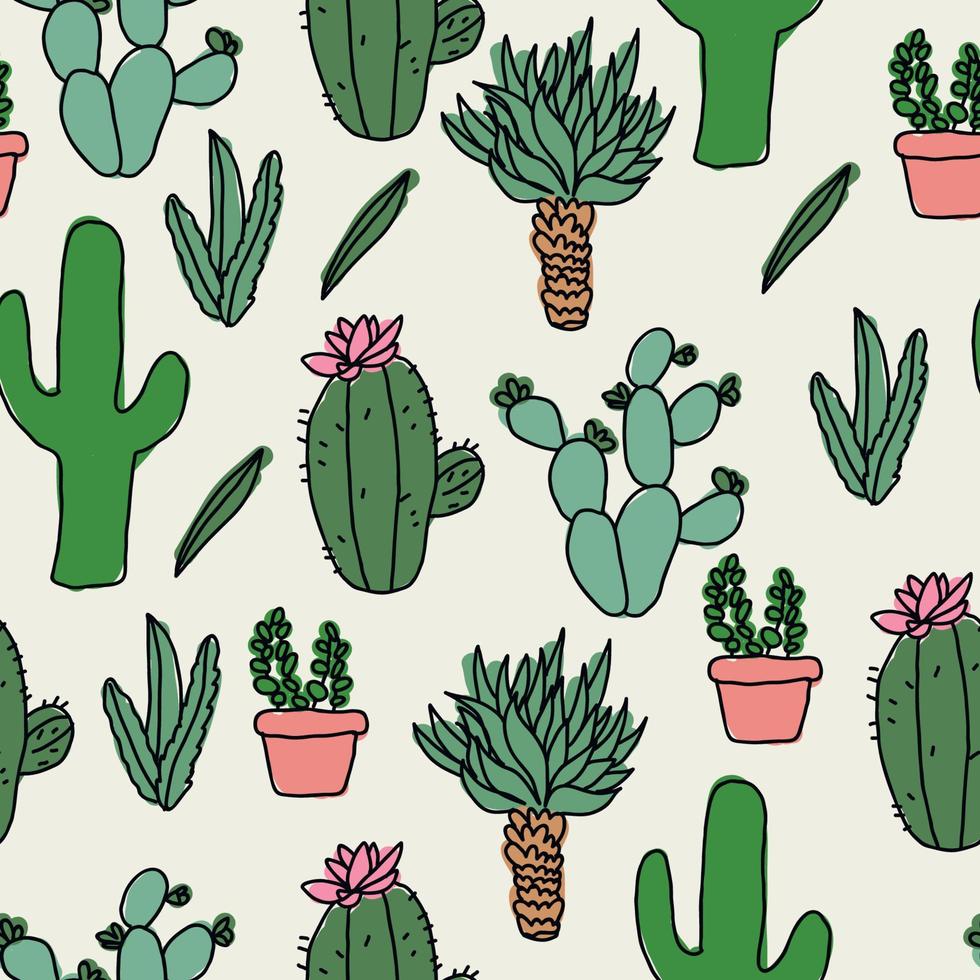 Cactus Doodled Pattern vector