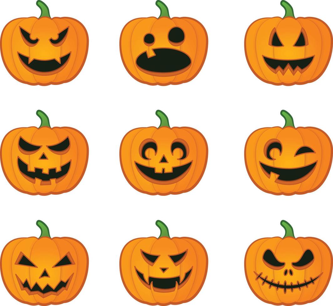 Set of halloween pumpkins. Vector design.