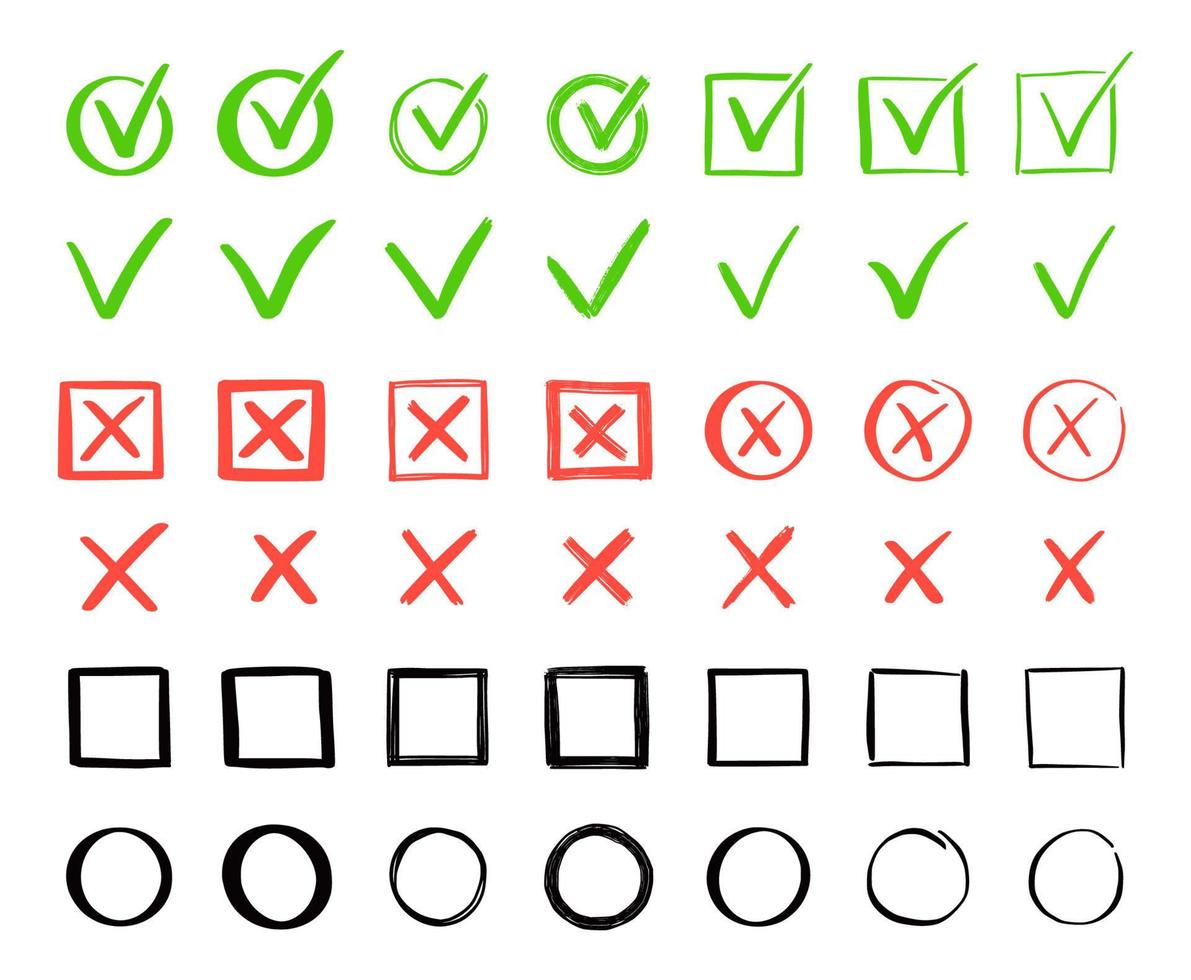 Green check and red cross mark set. vector