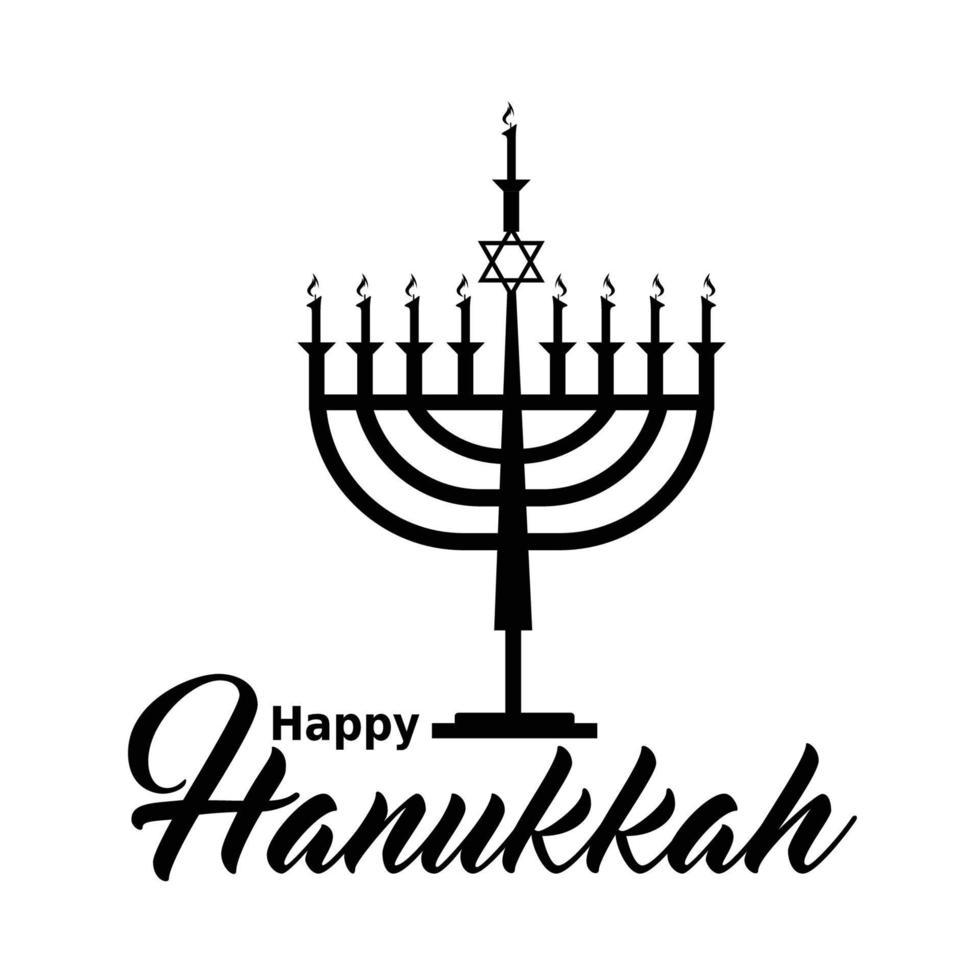 feliz hanukkah con texto de letras y menorah con 9 velas sobre fondo blanco vector