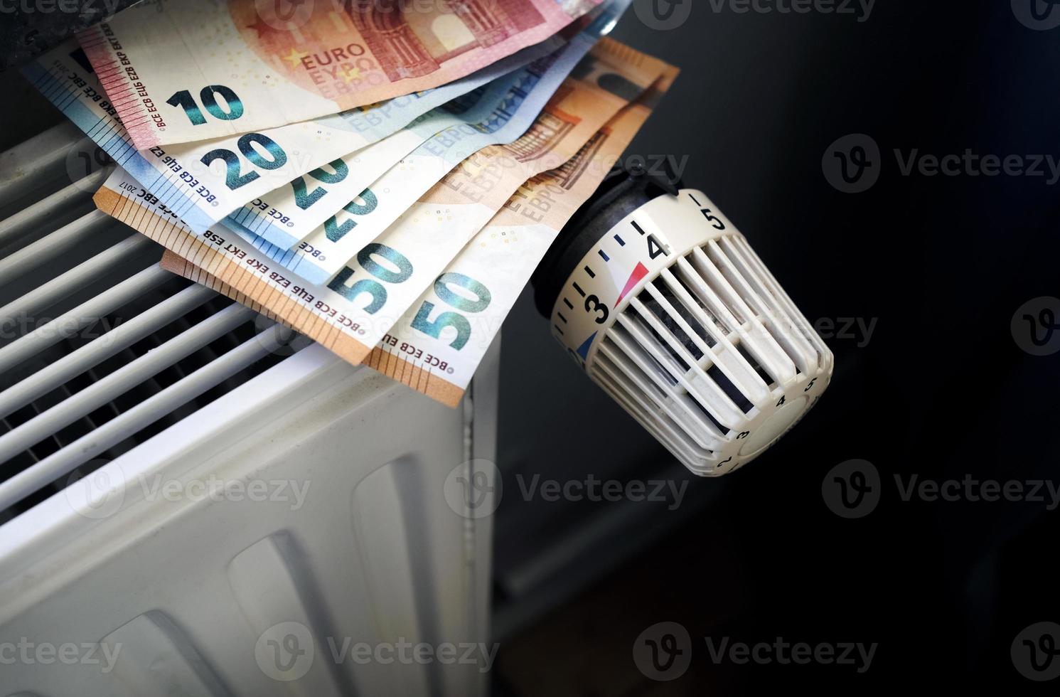 Controlling the heating costs - radiator control and Euro bills on the central heating photo