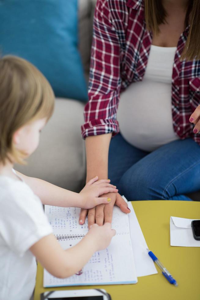 daughter painting nails to her pregnant mom 12720903 Stock Photo at