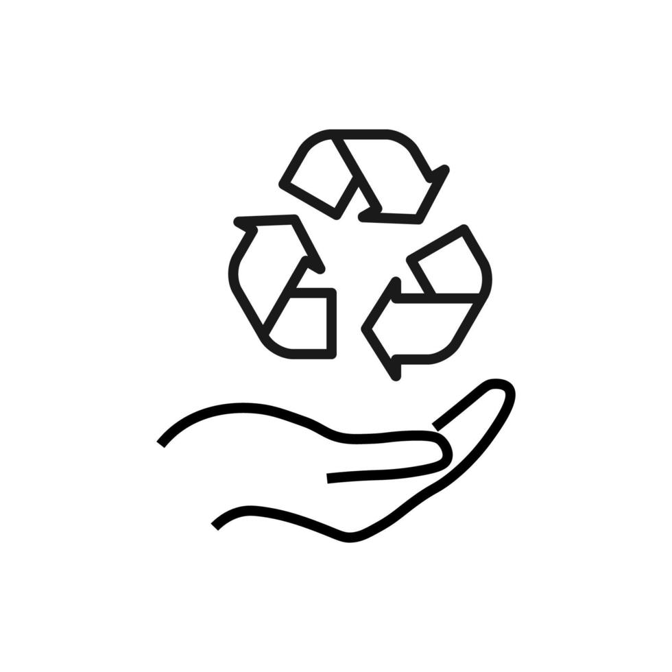 Support, present, charity signs. Monochrome symbol for web sites, stores, shops and other facilities. Editable stroke. Vector line icon of recycle arrows over outstretched hand