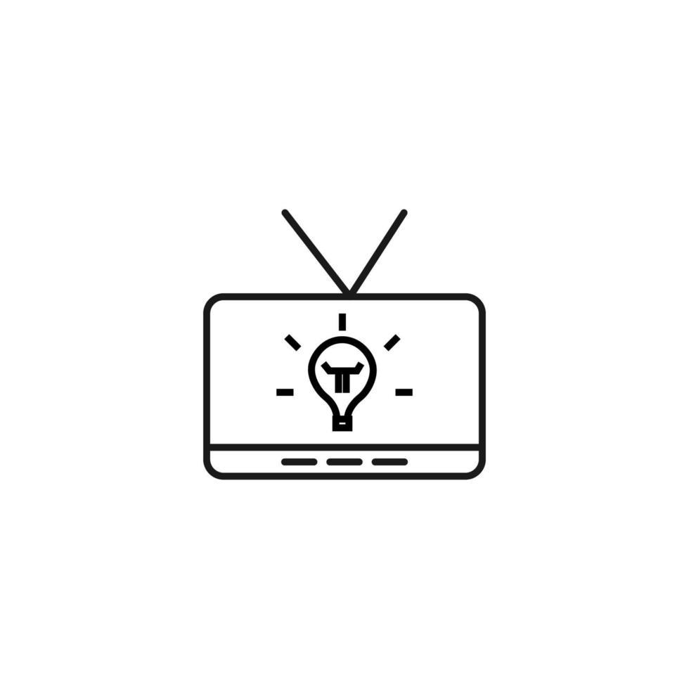 Television, tv set, tv show concept. Vector sign drawn in flat style. Suitable for sites, articles, books, apps. Editable stroke. Line icon of light bulb on tv screen