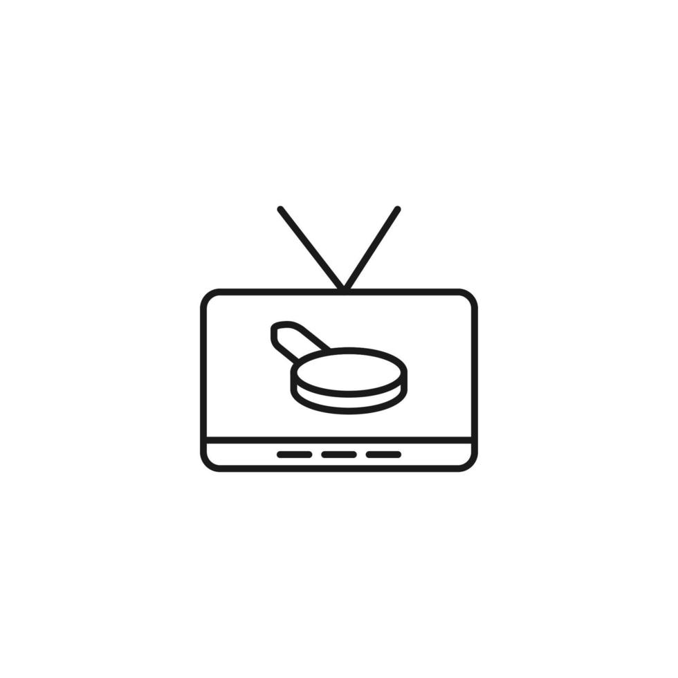 Television, tv set, tv show concept. Vector sign drawn in flat style. Suitable for sites, articles, books, apps. Editable stroke. Line icon of frying pan on tv screen