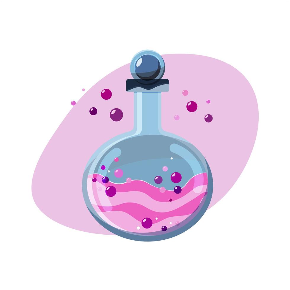 The magic flat halloween pink fluid in the glass vessel vector