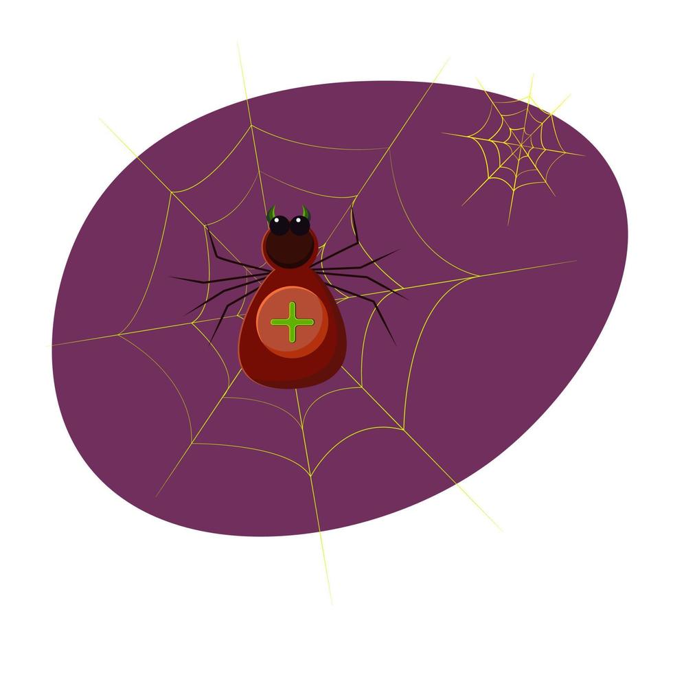 The halloween flat scary spooky brown spider with the green cross vector