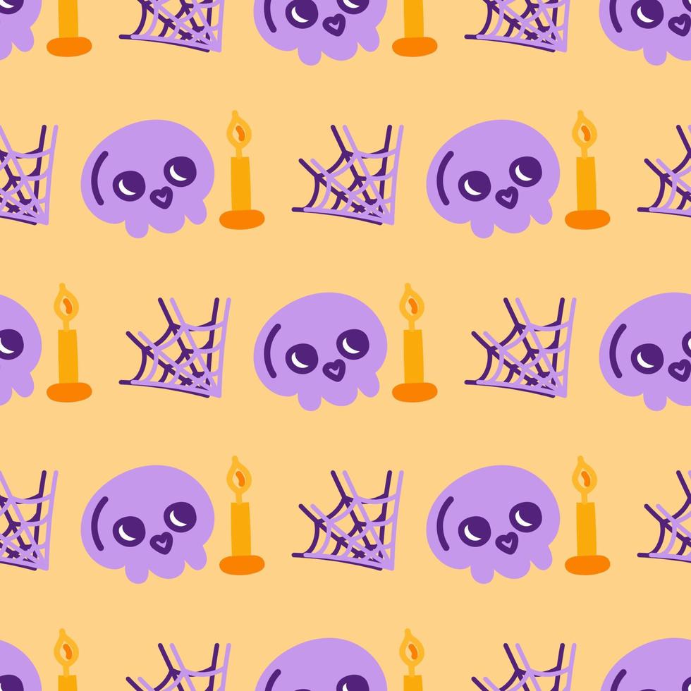 Seamless pattern for Halloween. Skulls, candles and cobwebs vector