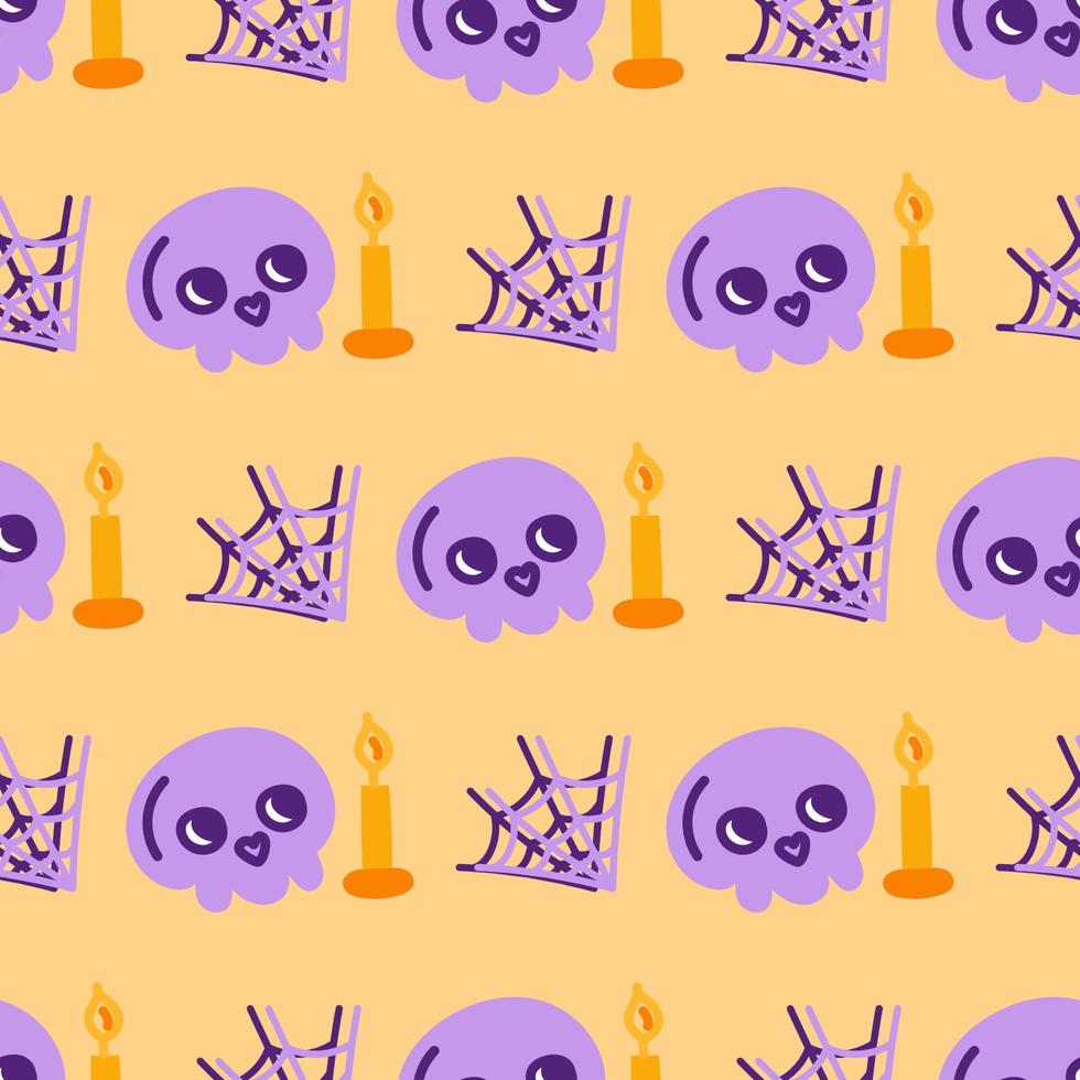 patrones sin fisuras para halloween. calaveras, velas y telarañas vector