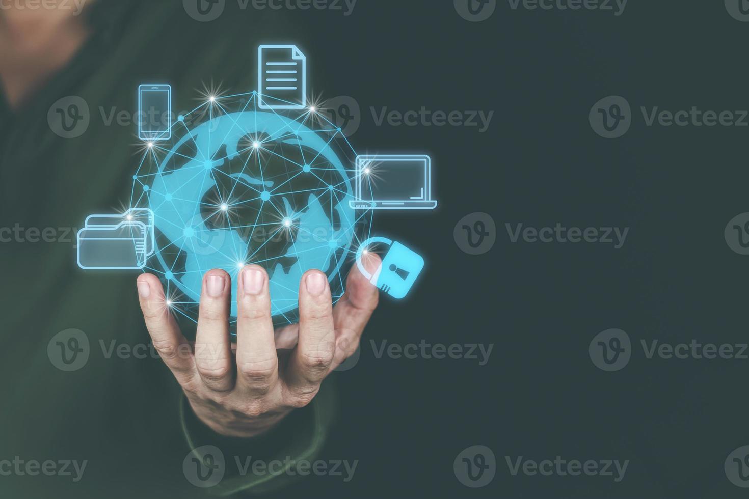 the concept of using technology to connect data to the world, business man use smartphones. online transaction on the internet Big data is used marketing payment Search information photo