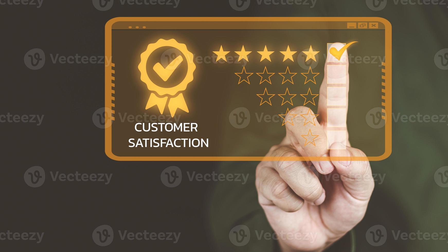 Customer service and Satisfaction concept Men's hands doing online assessments in the satisfaction rating the popular service company allows customers in order to improve and develop the organization photo