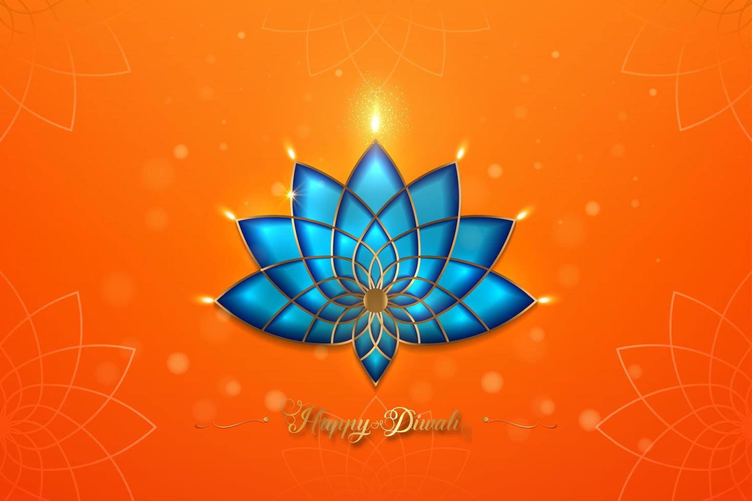 Happy Diwali Festival of Lights India Celebration orange template. Graphic banner design of Indian Lotus Diya Oil Lamps, Modern Design in vibrant colors. Vector art style, gradient color background