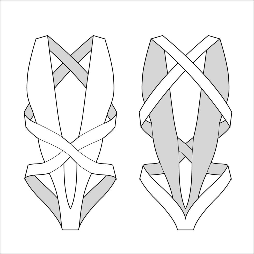 maqueta de vector de boceto de contorno de traje de baño de damas