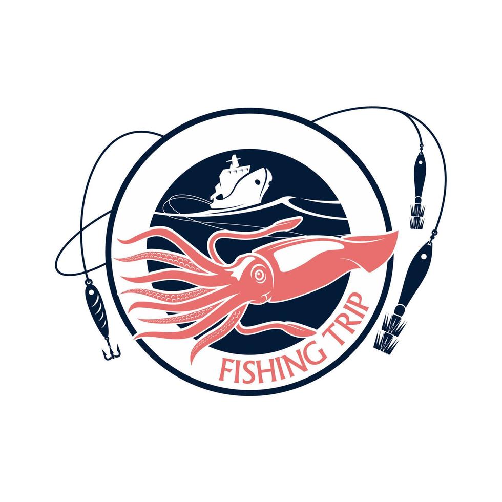 Fishing squid seafood trip vector icon