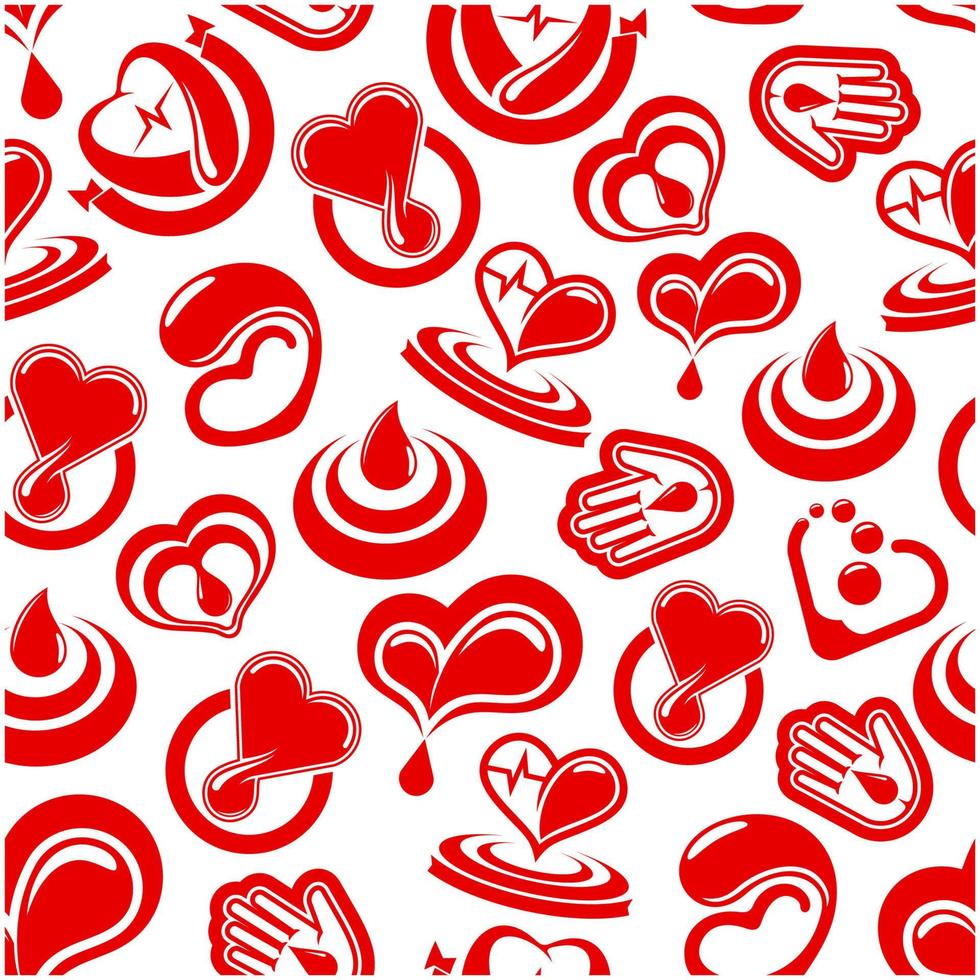 Heart health and blood vector seamless pattern