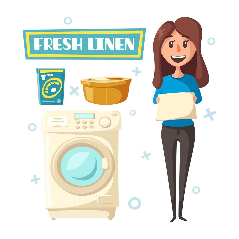 Vector poster with laundry and washing machine