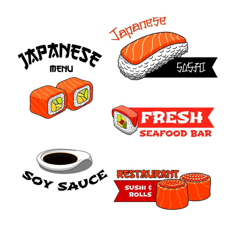 Vector icons for Japanese restaurant or sushi bar