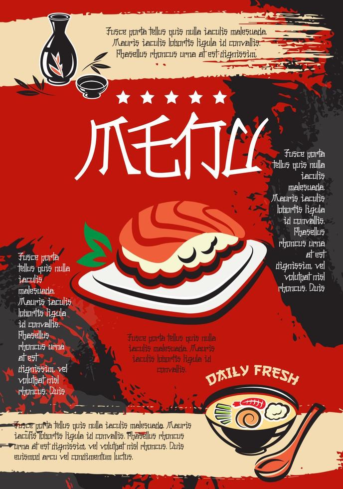 Menu for Japanese seafood restaurant vector design