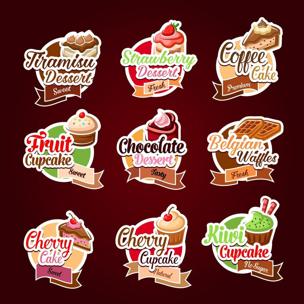 Vector stickers for bakery shop desserts