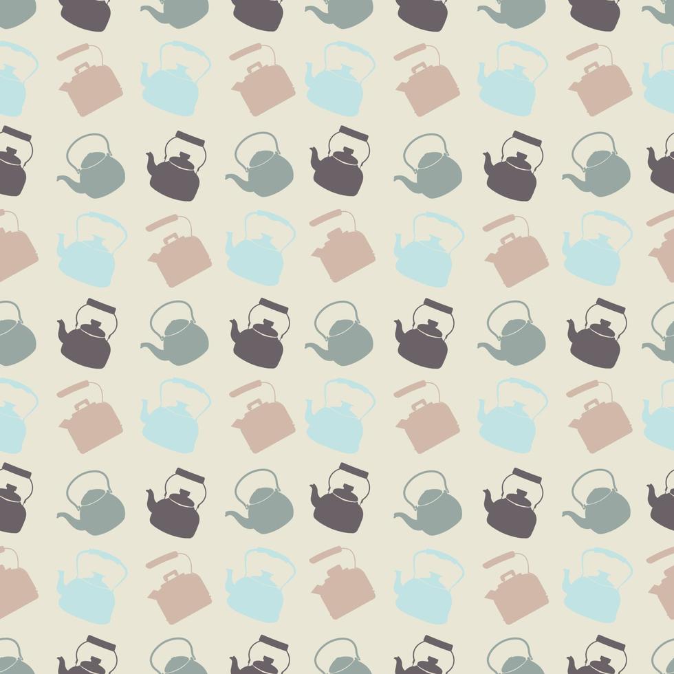 Seamless Colorful Pattern with Kettle. Vector background with different teapots. Endless kitchen texture.