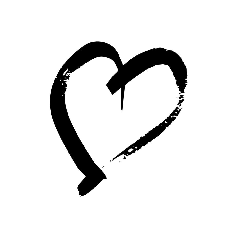Hand drawn brush hearts. Grunge black doodle heart on white background. Romantic love symbol. Vector illustration.