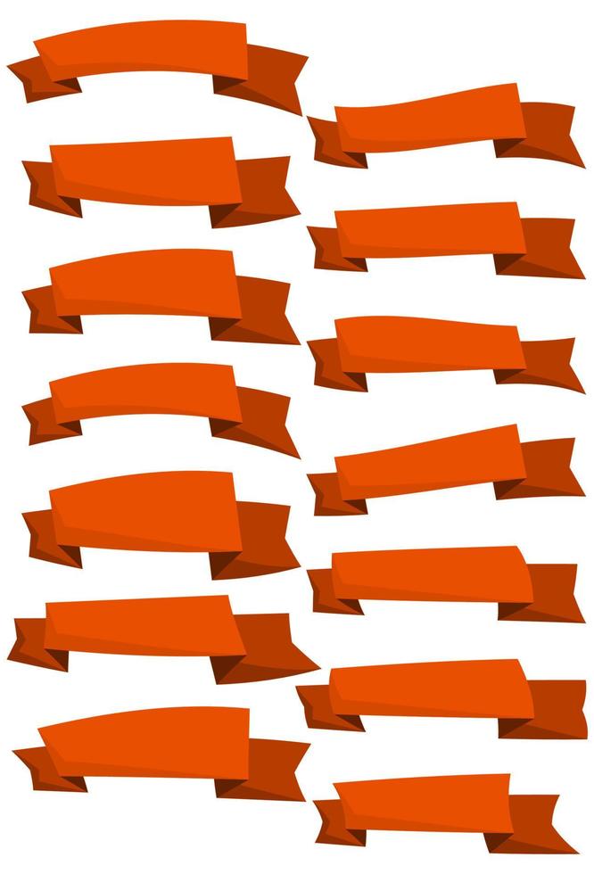 Set of orange cartoon ribbons and banners for web design. Great design element isolated on white background. Vector illustration.