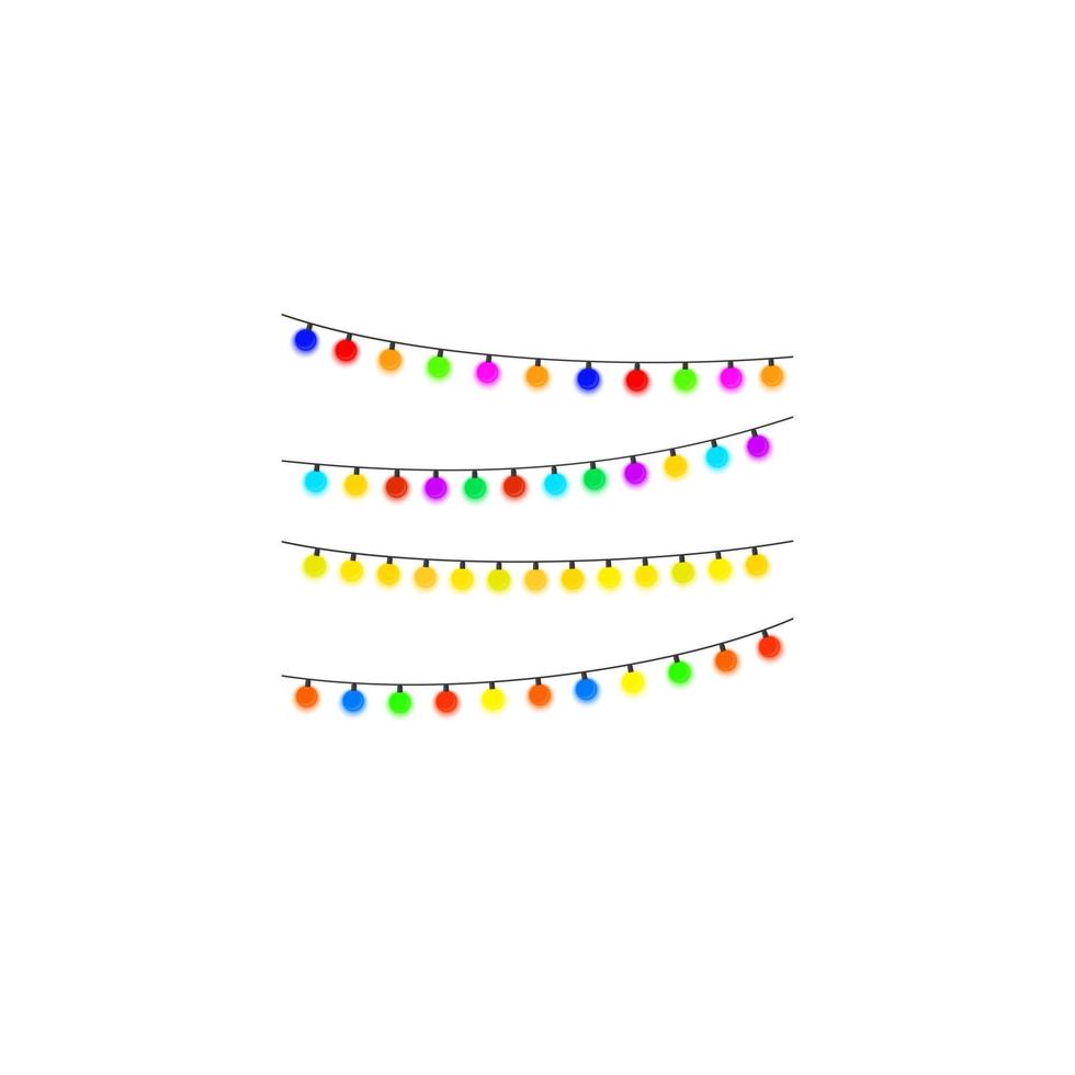 Four garlands with multi-colored light bulbs on a white background. Vector illustration.