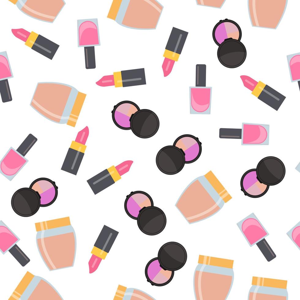 Seamless pattern with makeup items in flat style. Vector illustration.