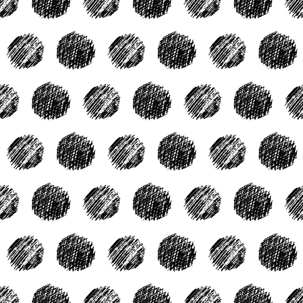 Seamless pattern with hand drawn black circle scribble smear. Abstract grunge texture. Vector illustration