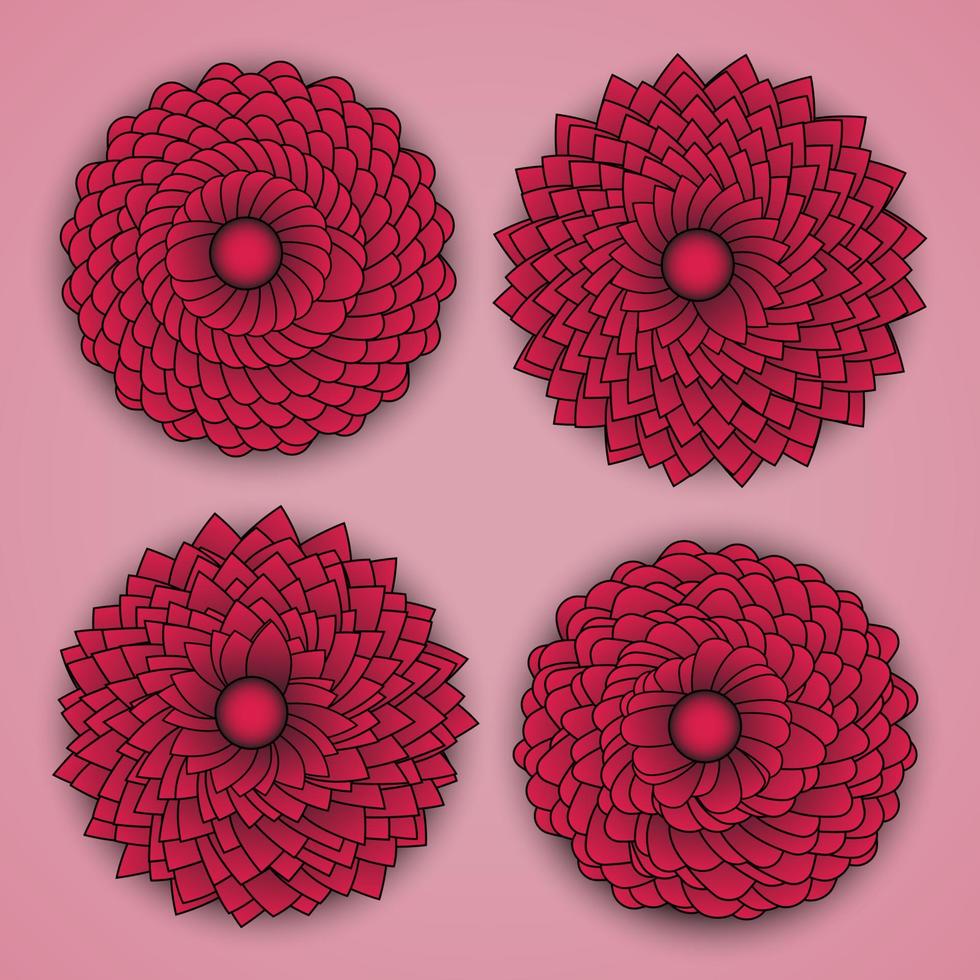 Set of Four Vivid Red Chrysanthemums vector