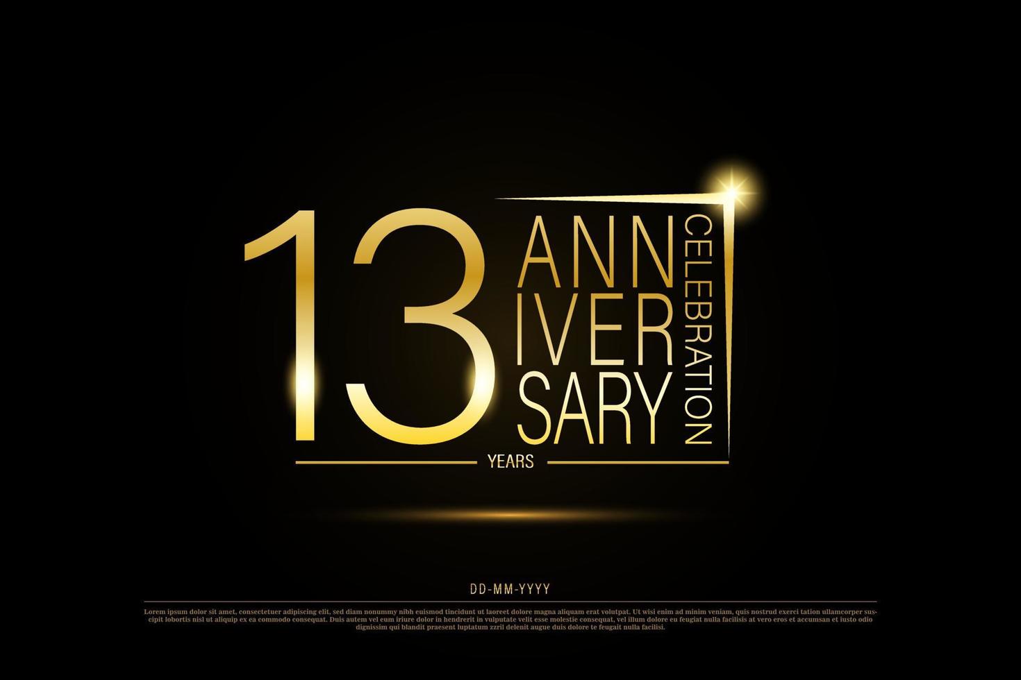 13 year anniversary golden gold logo on black background, vector design for celebration.