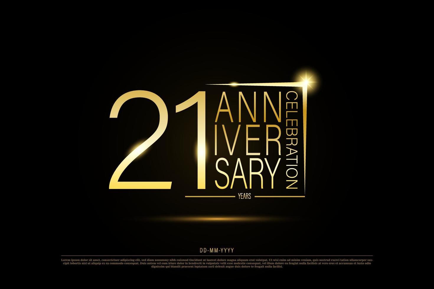 21 year anniversary golden gold logo on black background, vector design for celebration.