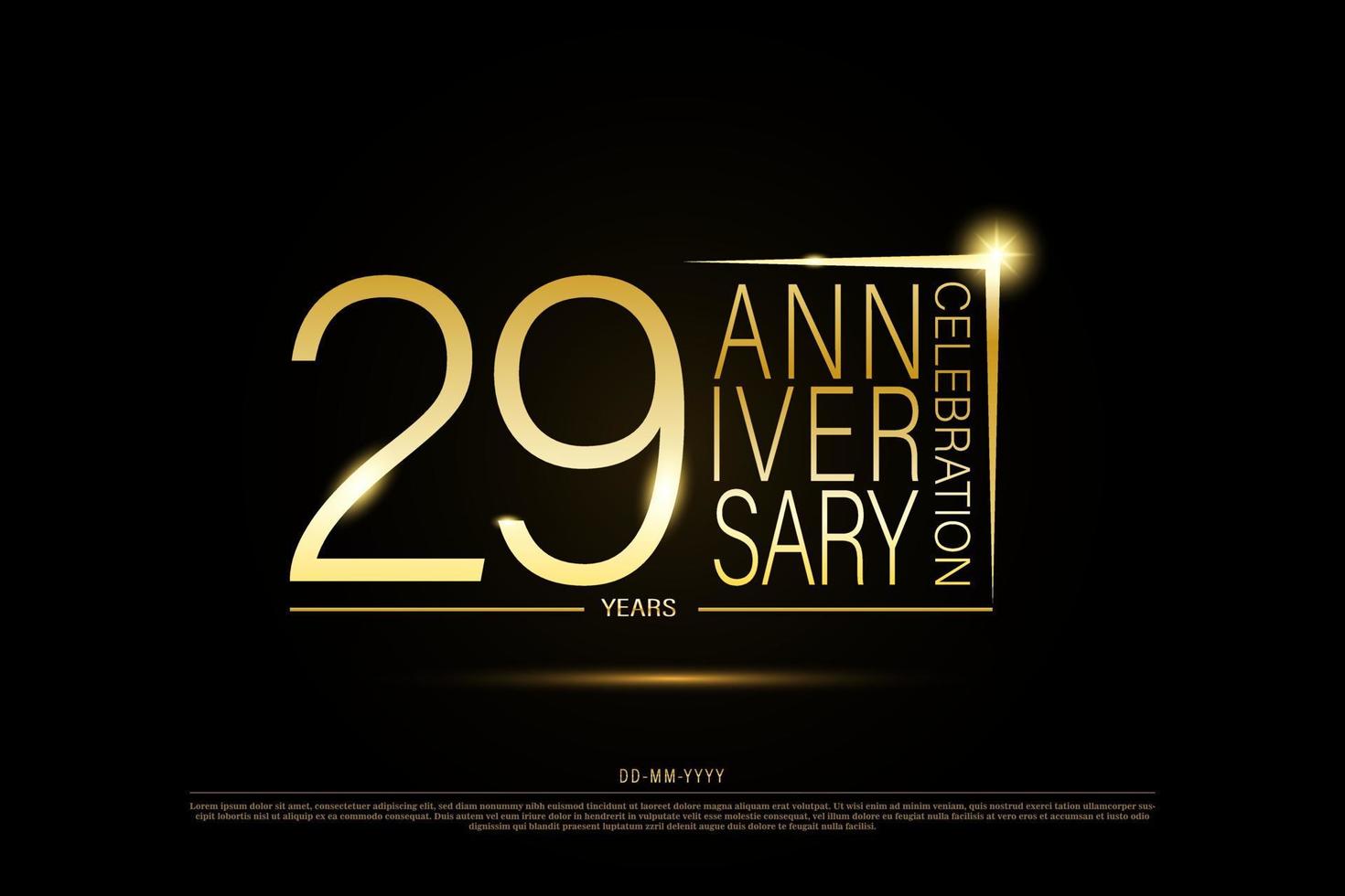 29 year anniversary golden gold logo on black background, vector design for celebration.
