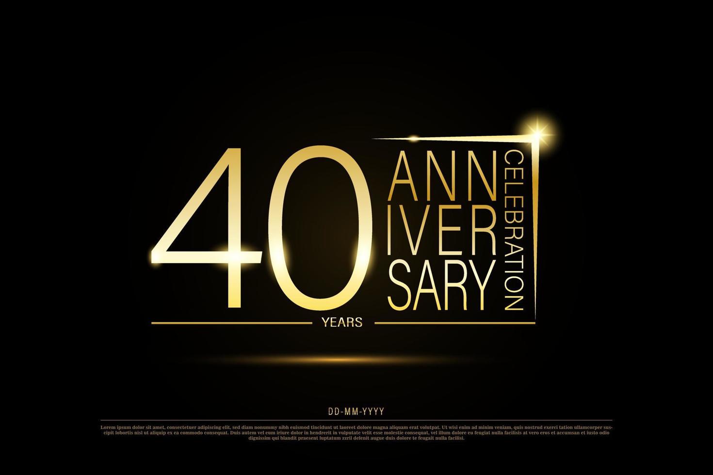 Logotipo de oro dorado de 40 años sobre fondo negro, diseño vectorial para celebración. vector