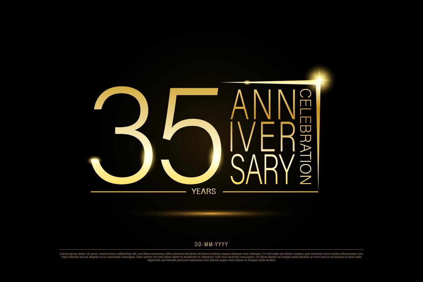 35 year anniversary golden gold logo on black background, vector design for celebration.