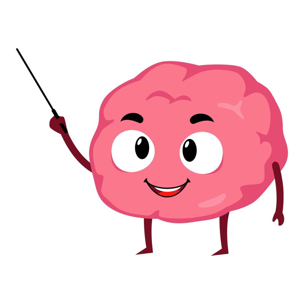 Brain with pointing stick mascot character cartoon illustration vector